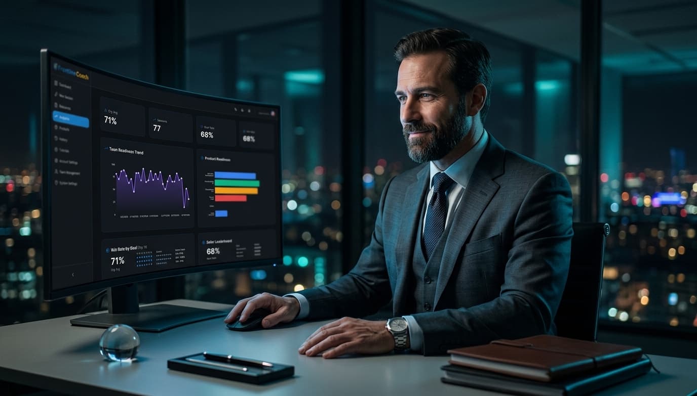 A fintech sales rep practicing a compliant product pitch in Frontline Coach