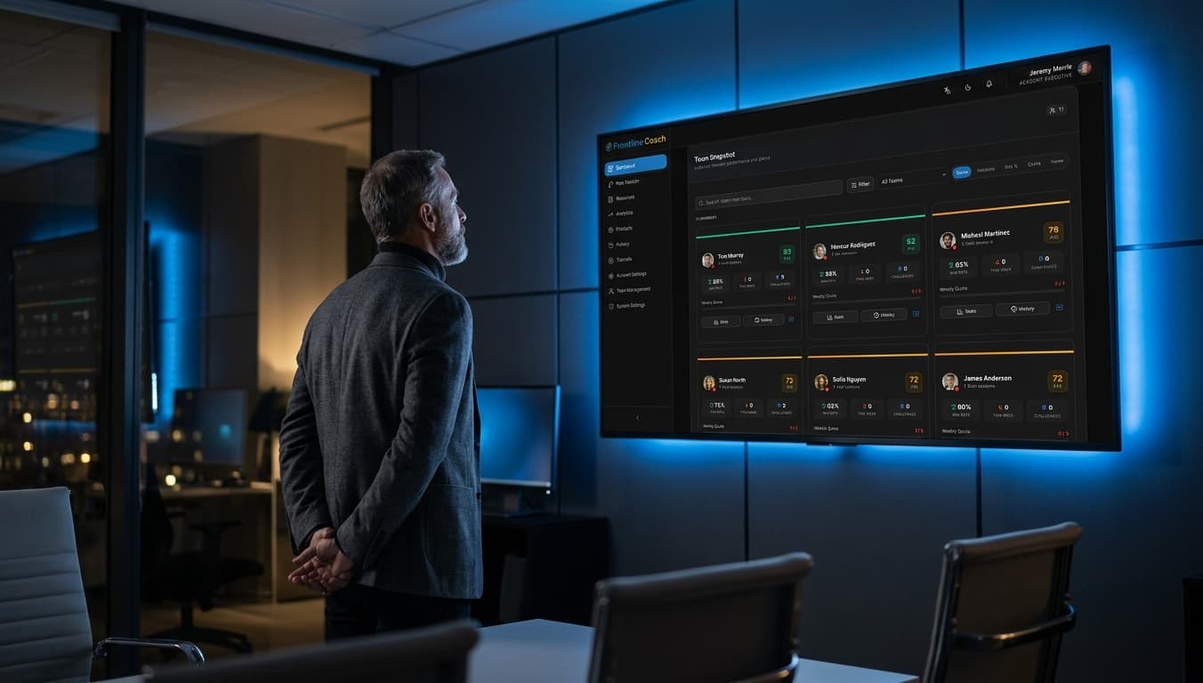 A sales manager reviewing team readiness scores in Frontline Coach